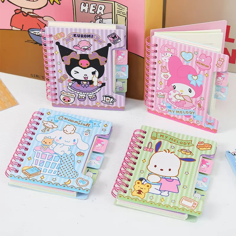 Cute  Diary Notebook A7 Anime Series Kawaii Kuromi Cinnamoroll Cartoon Portable Notebook Student Stationery Kids Gifts