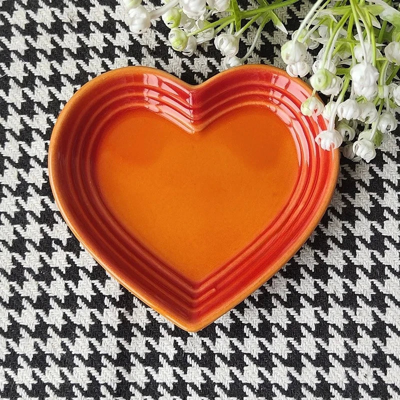 Heart-shaped Ceramic Dishes,12cm Gradient Underglaze Color Simple Tableware,Dip Dish Desserts Snacks Plate Utensils for Kitchen