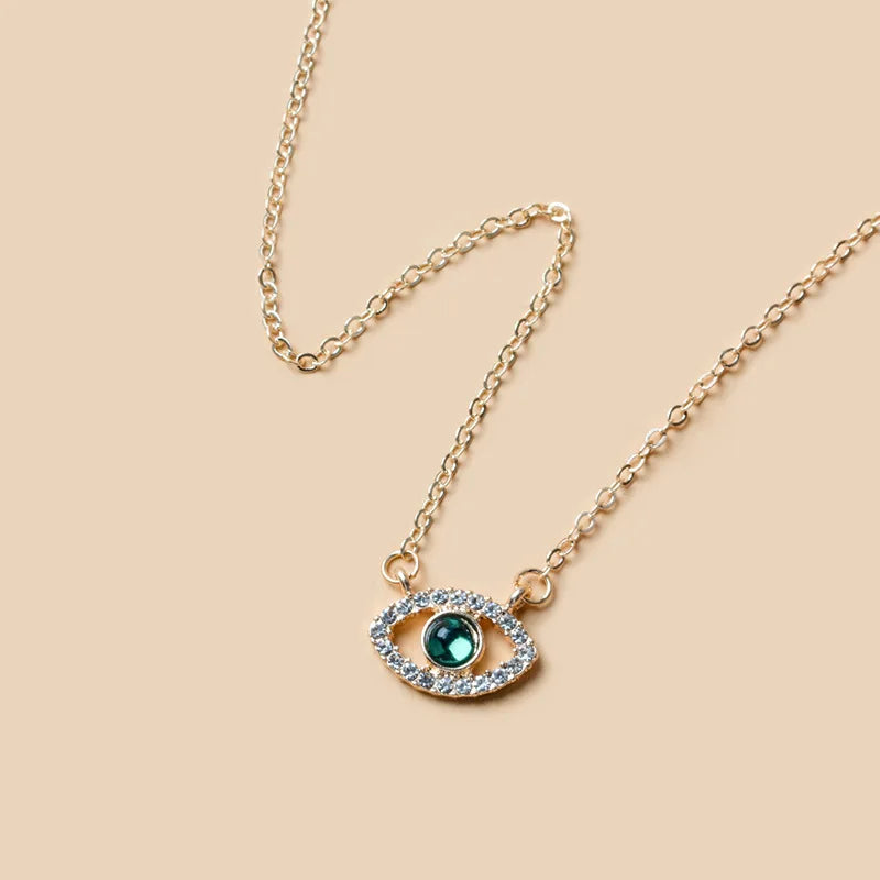 Turkish Crystal Evil Eyes Pendant Necklace For Women Gold Color Plated Micro Paved CZ Clavicle Chains Necklace Girls Jewelry
