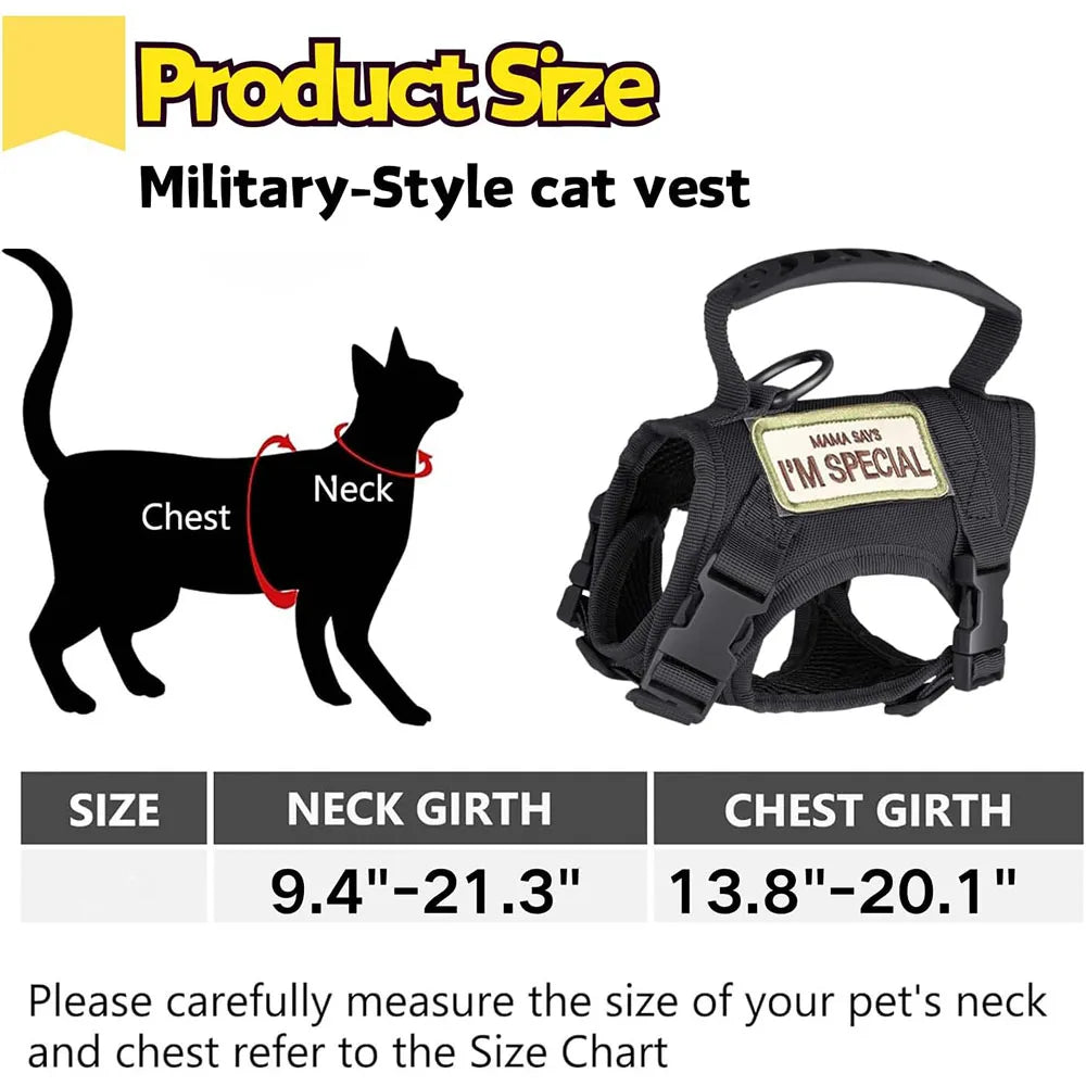 Tactical Cat Dog Harness Leash For Working Adjustable Pet Vest Harness Soft Mesh Training Puppy Straps with Handle For Large Cat