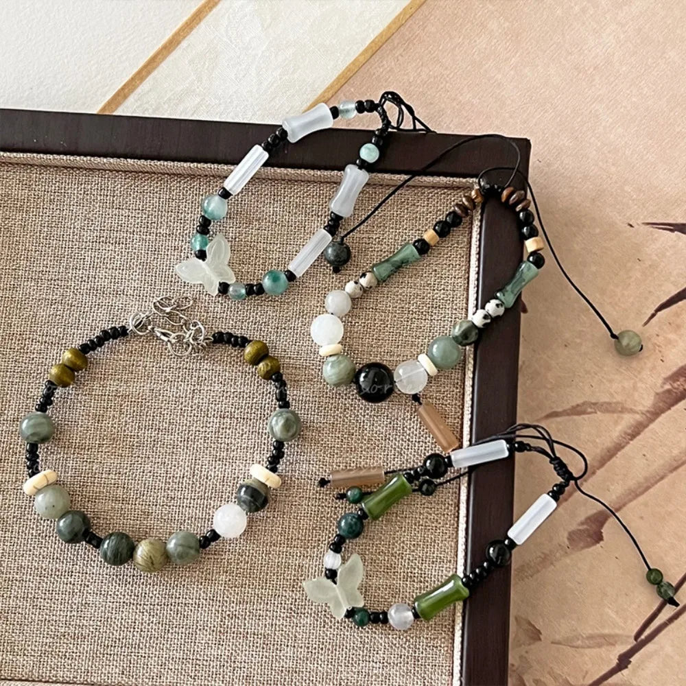 Fashion Bamboo Beads Chinese Style Beaded Bracelet Chinese Style Beaded Braided Rope Bracelet Vintage Antique Bracelet