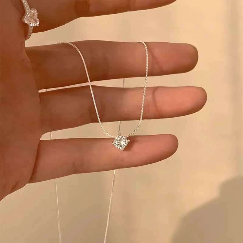 New 925 Sterling Silver Plated Necklace Versatile Single Sparkling 5A Zircon Choker Clavicle Chain For Girl Wedding Fine Jewelry