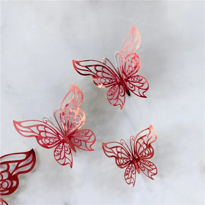 12Pcs/Set 3D Hollow Butterfly Wall Sticker Blue Red Black Wedding Decoration Living Room Home Decor Butterflies Decal Stickers