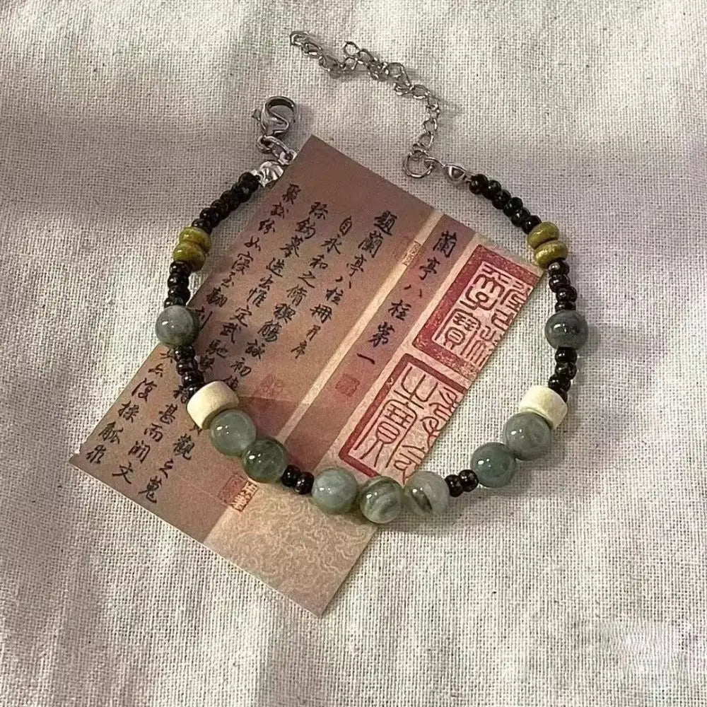 Fashion Bamboo Beads Chinese Style Beaded Bracelet Chinese Style Beaded Braided Rope Bracelet Vintage Antique Bracelet