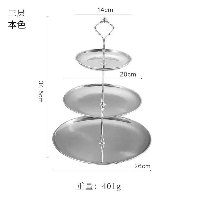 1Pc, Three-layer Stainless Steel cake Tray, Cake, Snack Plate, Birthday, Wedding Party Dessert Stand, Table Dessert Display Stan