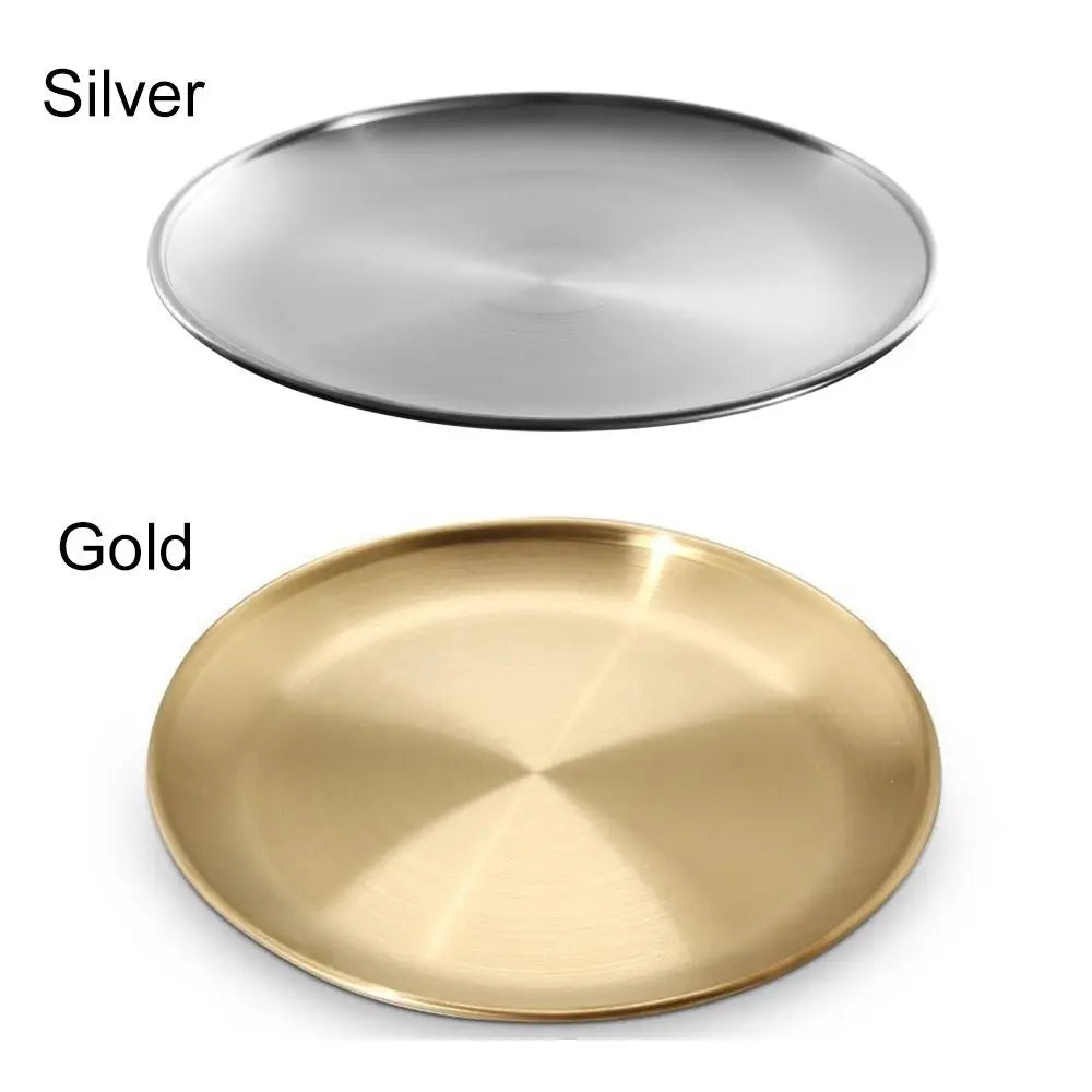 High Quality Stainless Steel Bone Spitting Dish Gold Silver Colors Shallow Tray Metal Dining Disc Fruit Meat Round Plate