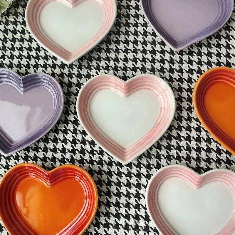 Heart-shaped Ceramic Dishes,12cm Gradient Underglaze Color Simple Tableware,Dip Dish Desserts Snacks Plate Utensils for Kitchen