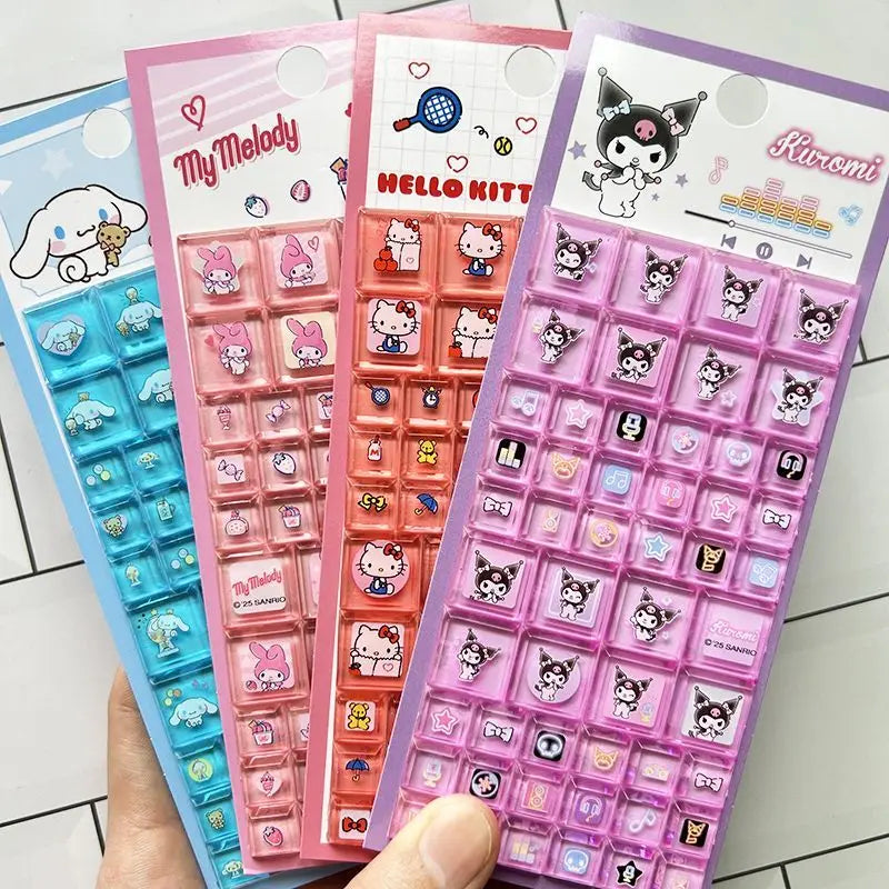 Sanrio Hello Kitty 3D Square Stickers Anime Phone Laptop Luggage Decoration Creative DIY Rhinestone Decal Kids Toys Cartoon Gift