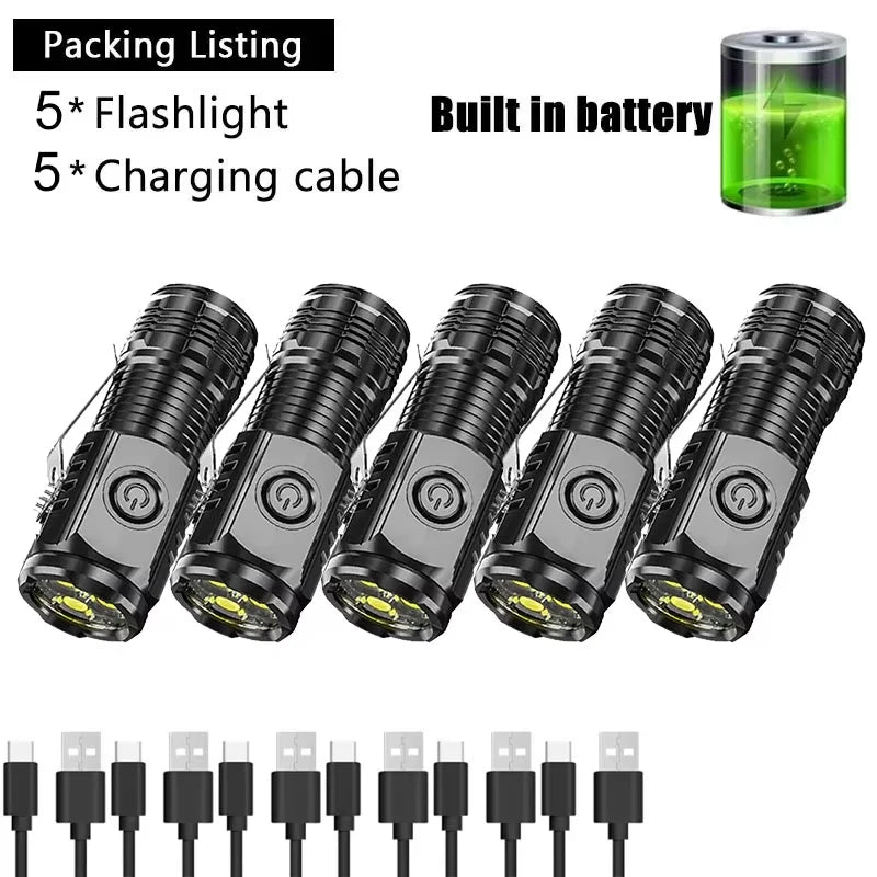 High Strong Power LED Flashlight Built-in Battery Rechargeable with Pen Clip Torch Outdoor Camping Emergency Lantern