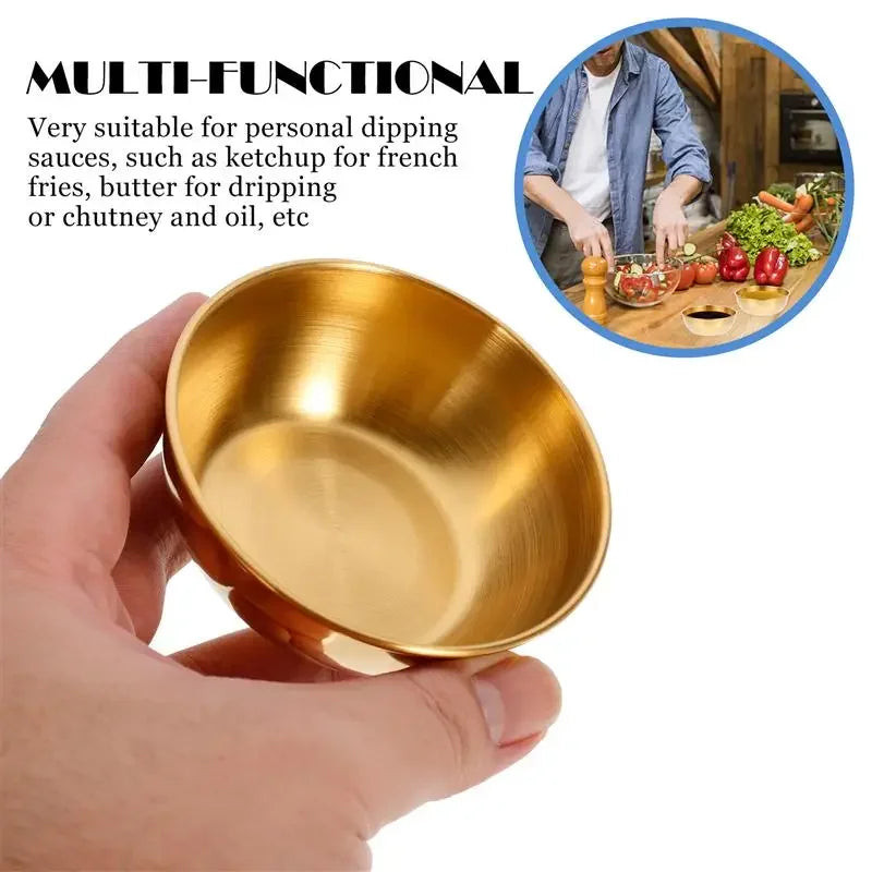 4pcs 2pcs Stainless Steel Golden Sauce Dishes Appetizer Seasoning Serving Dishes Sets Tray Spice Plates Kitchen Tableware