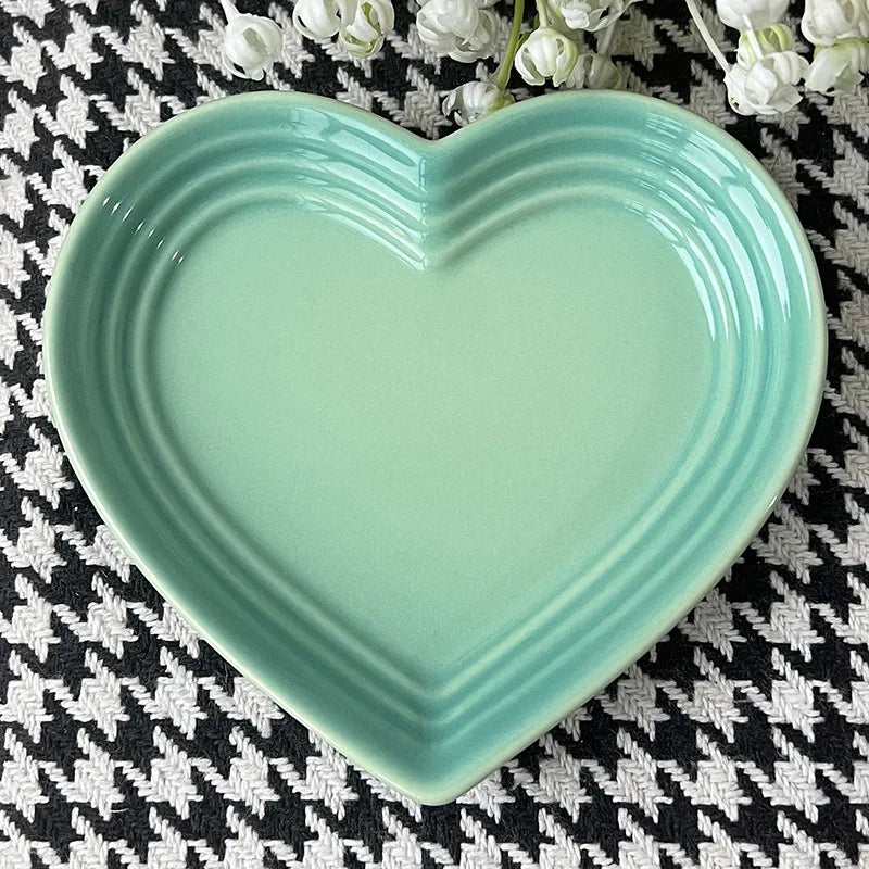 Heart-shaped Ceramic Dishes,12cm Gradient Underglaze Color Simple Tableware,Dip Dish Desserts Snacks Plate Utensils for Kitchen