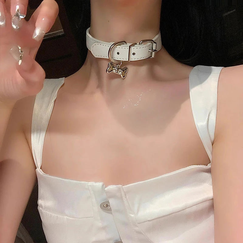 Trendy Punk Colorful Dog Claw Bone Necklace For Women Exquisite PU Leather Charms Choker Sweet Cool Party Jewelry Y2K Gifts