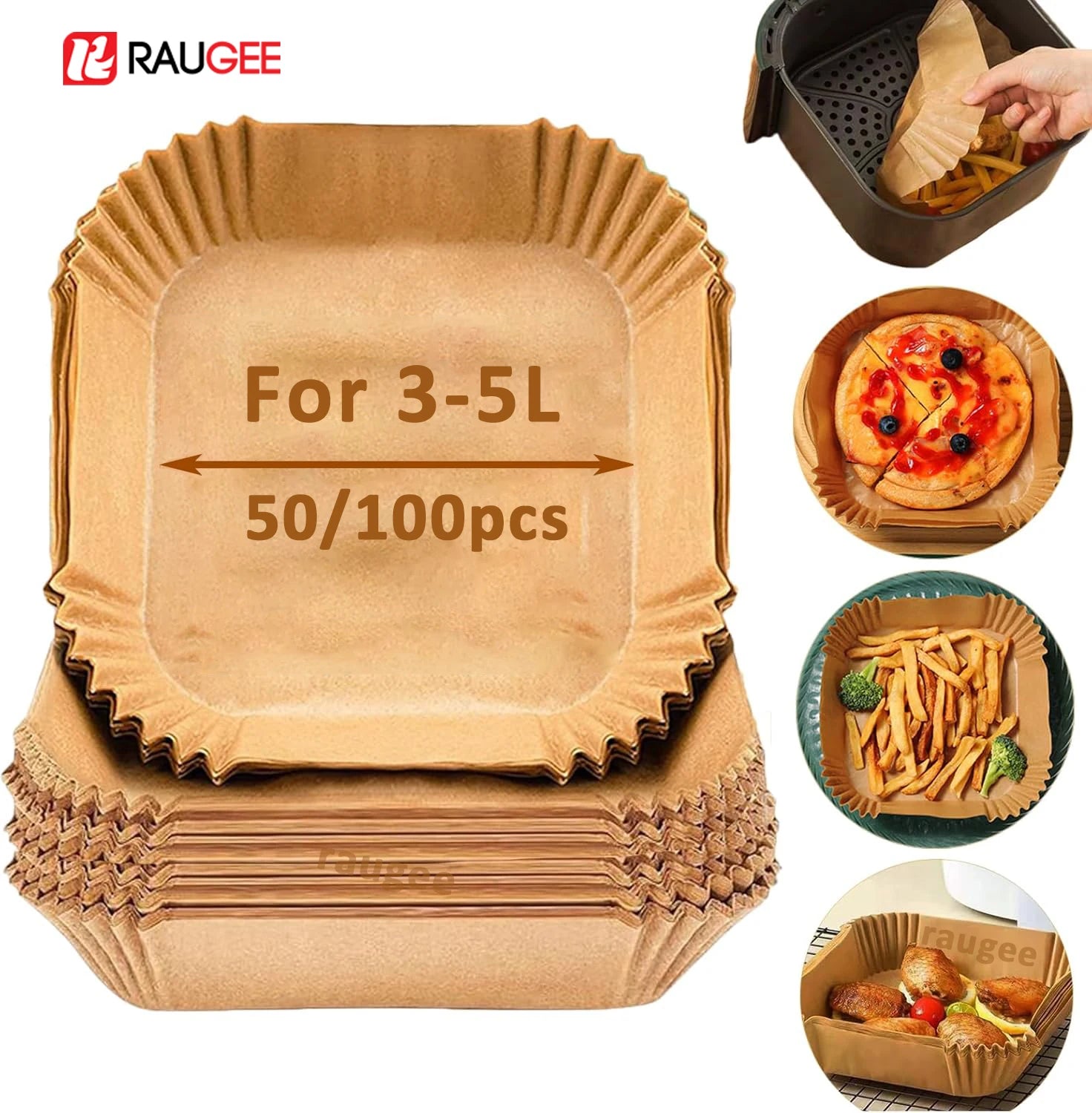 50/100pcs Air Fryer Paper Liners Non Stick Oil Proof & Waterproof Baking Paper For Microwave Air Fryer Paper Tray
