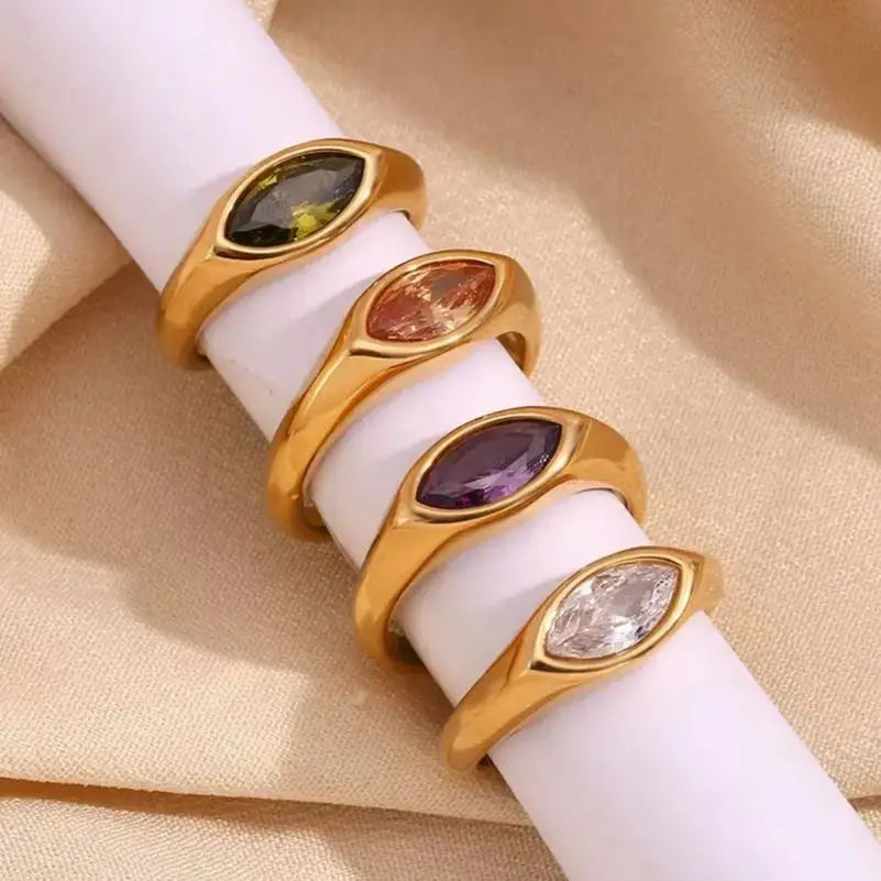 E.B.belle Horse Eye Zircon Seal Ring Colorful Hypoallergenic 316L Stainless Steel Decoration 18K Gold Plated Jewelry