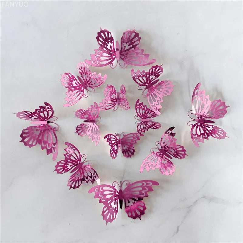 12Pcs/Set 3D Hollow Butterfly Wall Sticker Blue Red Black Wedding Decoration Living Room Home Decor Butterflies Decal Stickers