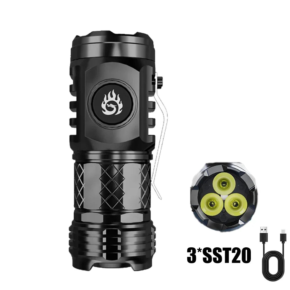 High Strong Power LED Flashlight Built-in Battery Rechargeable with Pen Clip Torch Outdoor Camping Emergency Lantern