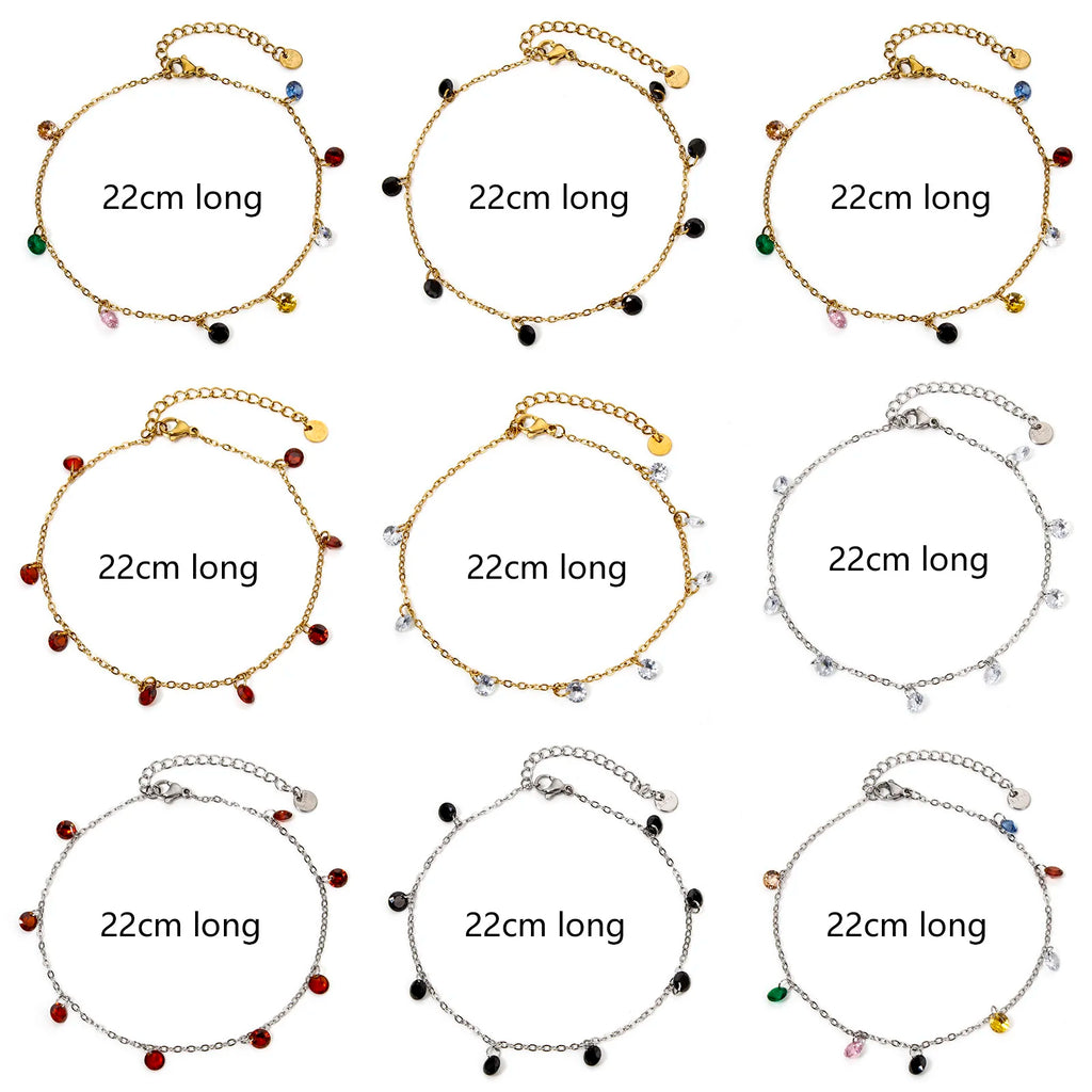 1 Piece 304 Stainless Steel Link Cable Chain Anklet Multicolor Rhinestone For Women Party Fashion Bracelets Gift 22cm(8.7") long