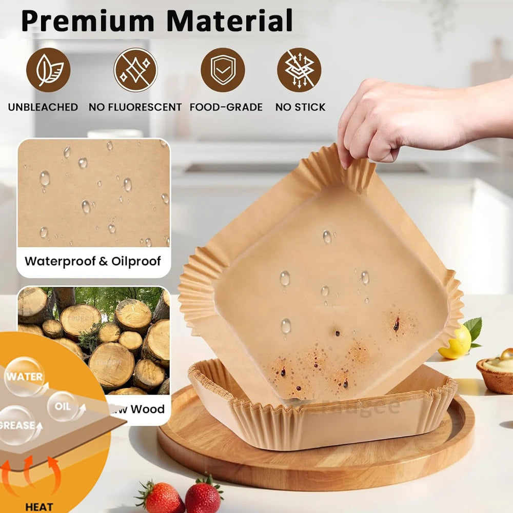 50/100pcs Air Fryer Paper Liners Non Stick Oil Proof & Waterproof Baking Paper For Microwave Air Fryer Paper Tray
