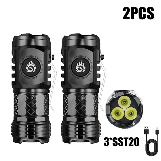 High Strong Power LED Flashlight Built-in Battery Rechargeable with Pen Clip Torch Outdoor Camping Emergency Lantern