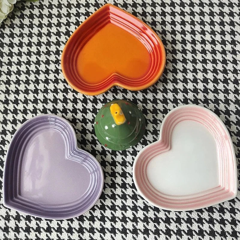 Heart-shaped Ceramic Dishes,12cm Gradient Underglaze Color Simple Tableware,Dip Dish Desserts Snacks Plate Utensils for Kitchen