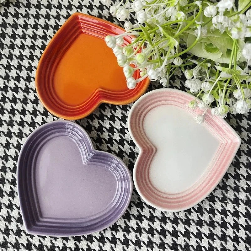 Heart-shaped Ceramic Dishes,12cm Gradient Underglaze Color Simple Tableware,Dip Dish Desserts Snacks Plate Utensils for Kitchen