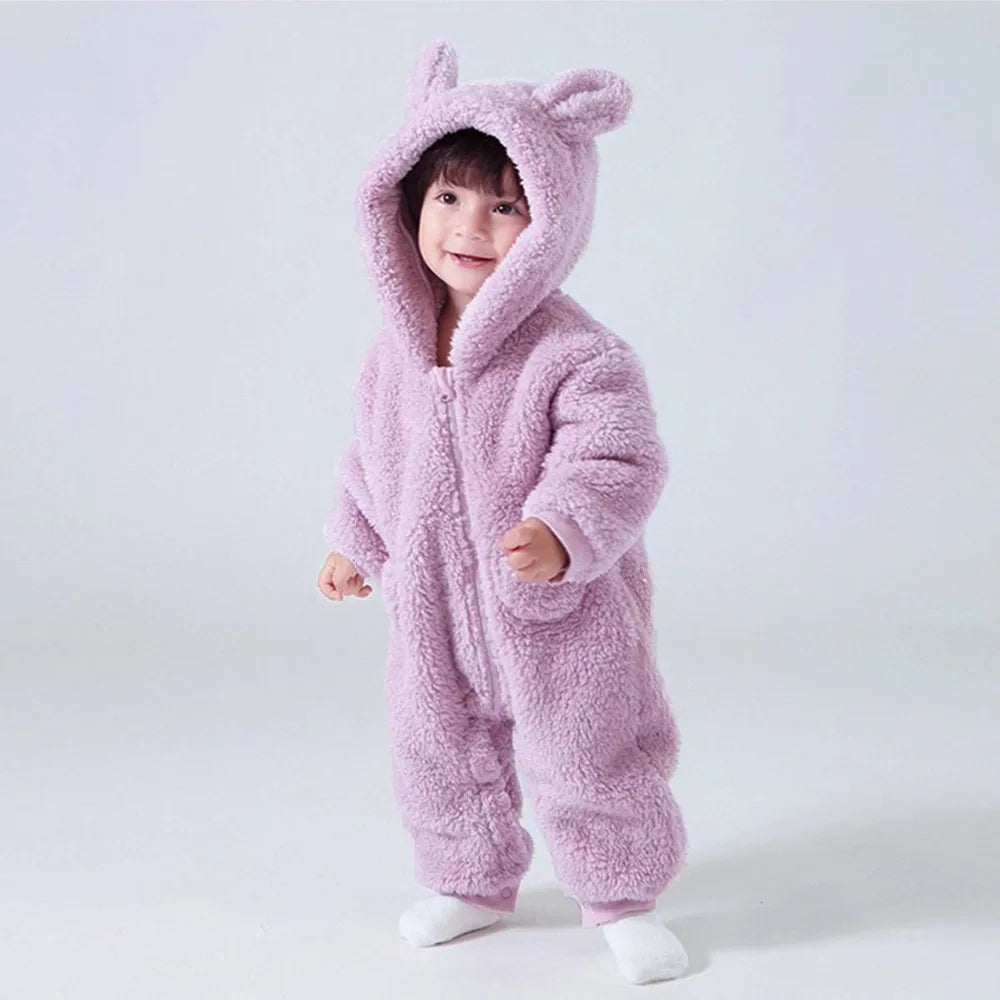 Spring Baby Romper Warm Fleece Hooded Jumpsuits for Baby Autumn Long Sleeve Infant Rompers Newborn Boy Girl Homewear Pajamas