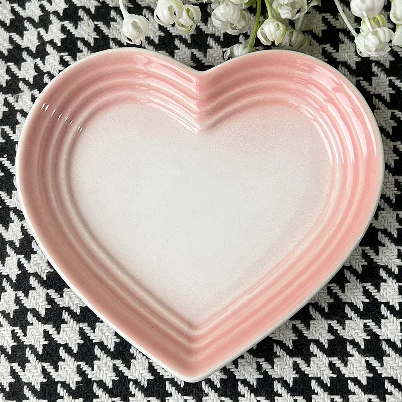 Heart-shaped Ceramic Dishes,12cm Gradient Underglaze Color Simple Tableware,Dip Dish Desserts Snacks Plate Utensils for Kitchen