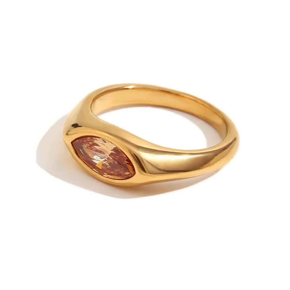E.B.belle Horse Eye Zircon Seal Ring Colorful Hypoallergenic 316L Stainless Steel Decoration 18K Gold Plated Jewelry