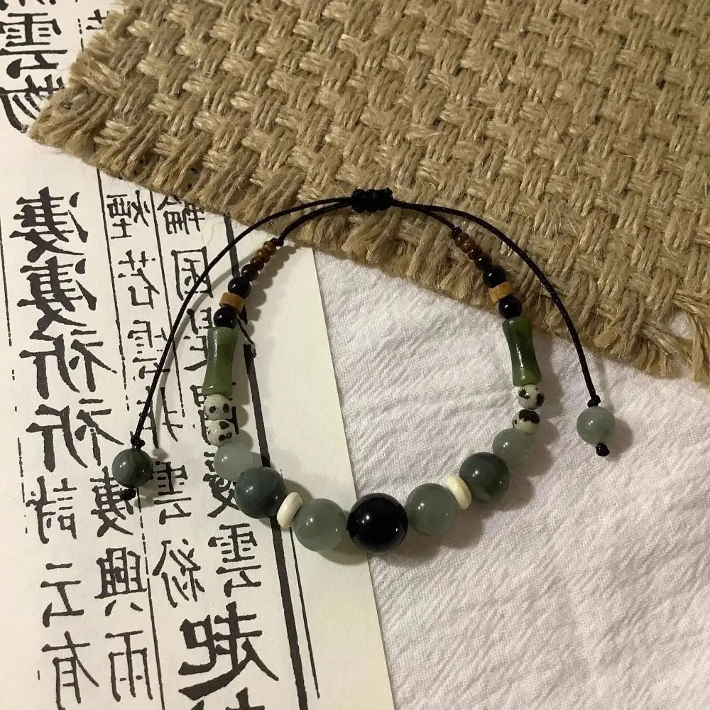 Fashion Bamboo Beads Chinese Style Beaded Bracelet Chinese Style Beaded Braided Rope Bracelet Vintage Antique Bracelet