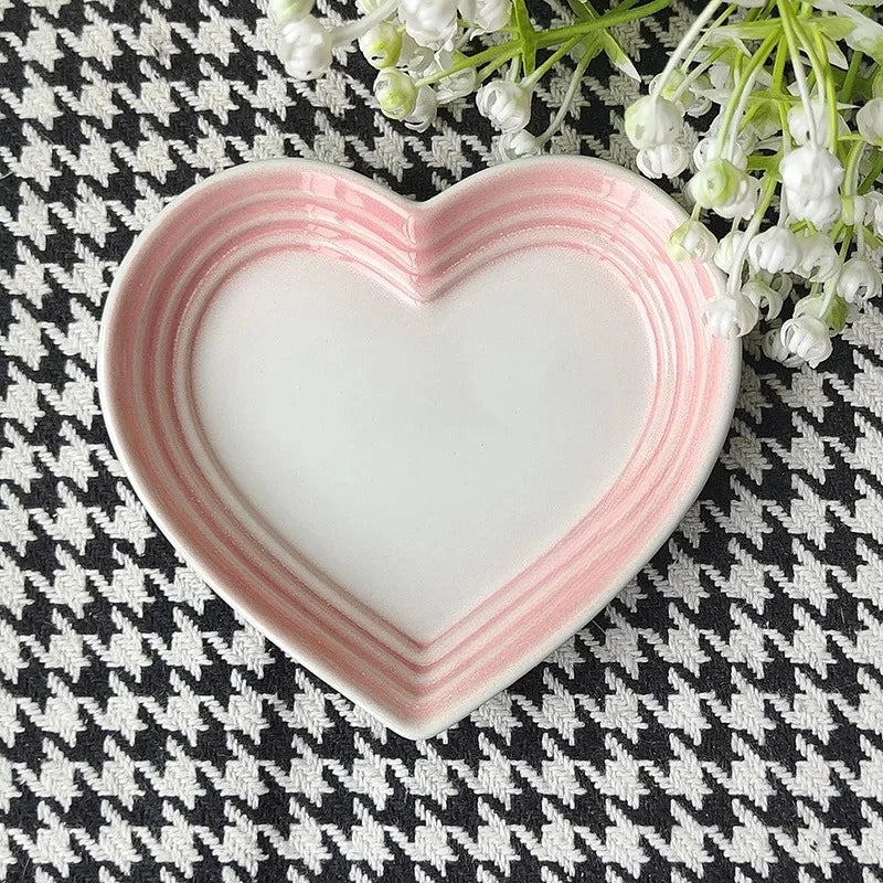 Heart-shaped Ceramic Dishes,12cm Gradient Underglaze Color Simple Tableware,Dip Dish Desserts Snacks Plate Utensils for Kitchen