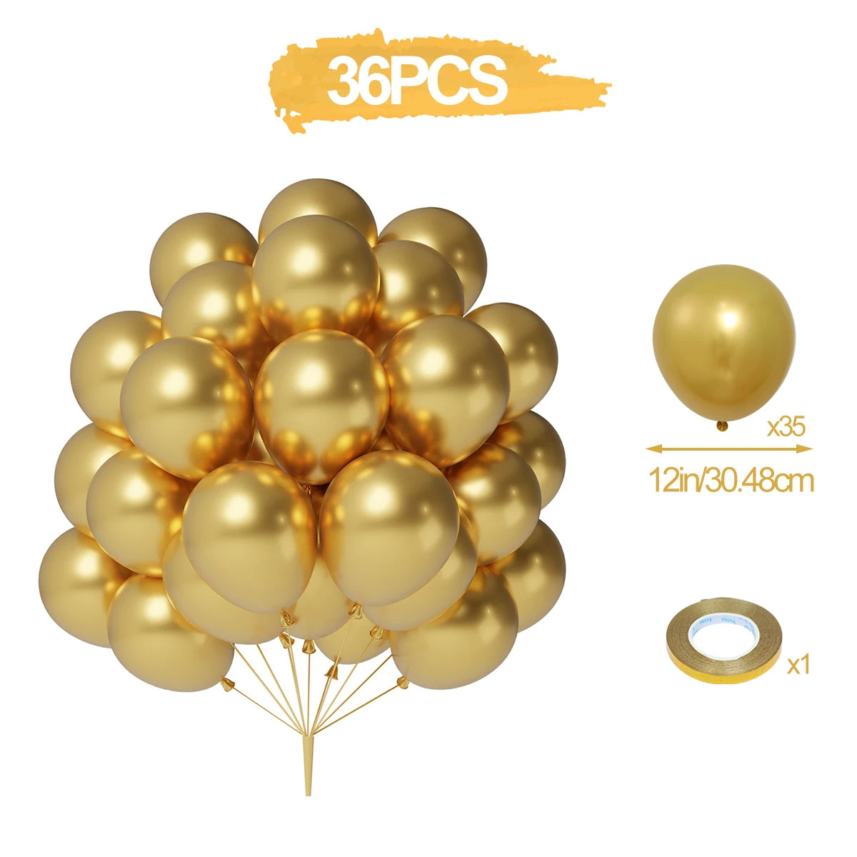 31/36/37/51/101Pcs Metallic Balloons Pearl Latex Balloon Gold Confetti Balloons for Birthday Weddings Baby Shower Party Decor