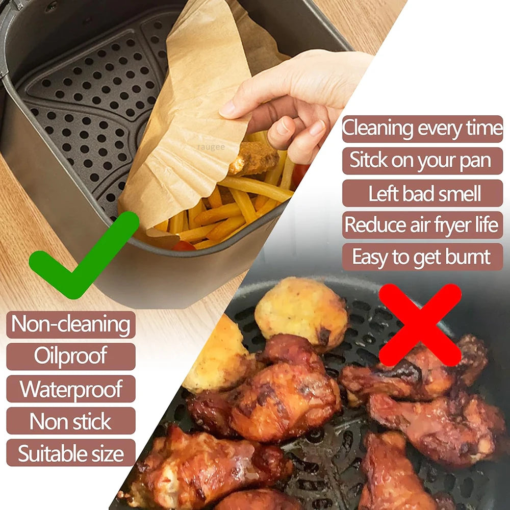 50/100pcs Air Fryer Paper Liners Non Stick Oil Proof & Waterproof Baking Paper For Microwave Air Fryer Paper Tray