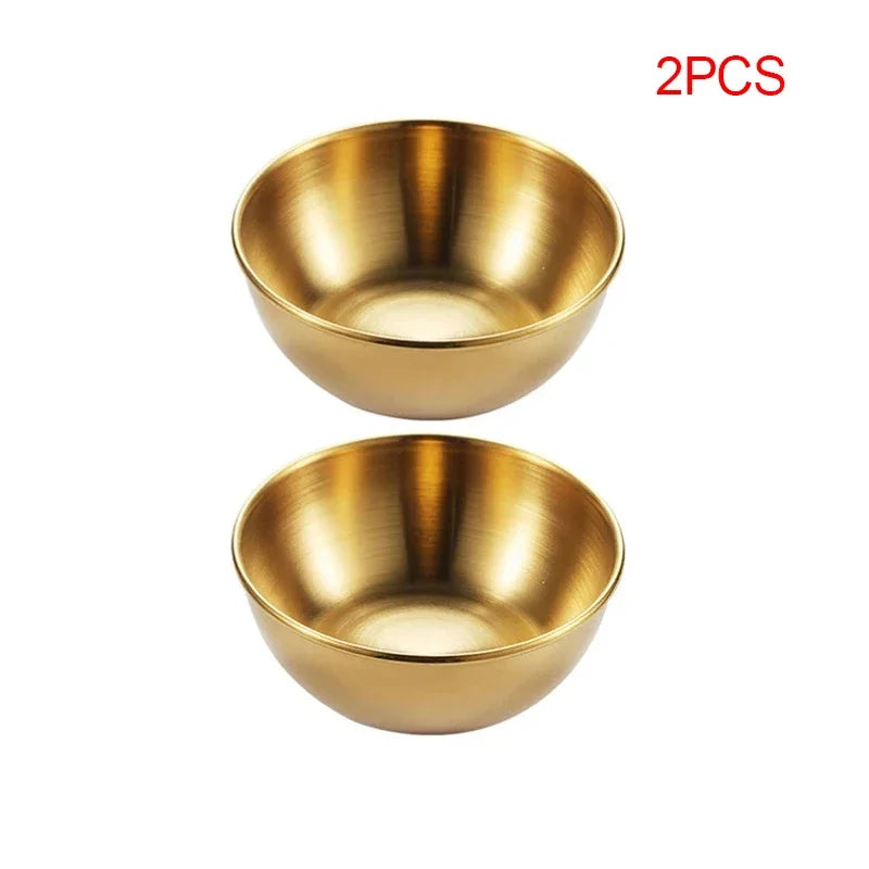 4pcs 2pcs Stainless Steel Golden Sauce Dishes Appetizer Seasoning Serving Dishes Sets Tray Spice Plates Kitchen Tableware