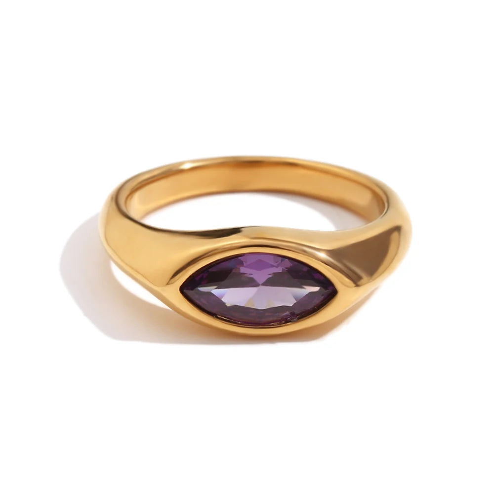 E.B.belle Horse Eye Zircon Seal Ring Colorful Hypoallergenic 316L Stainless Steel Decoration 18K Gold Plated Jewelry