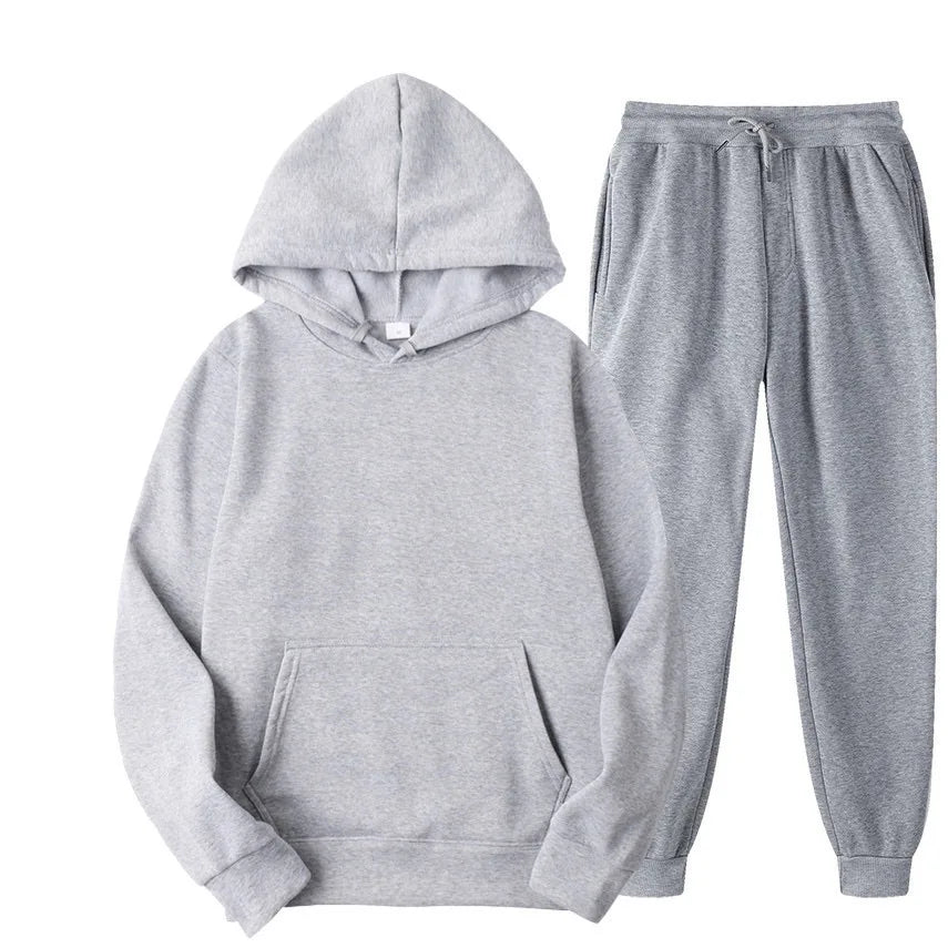 Men's Autumn and Winter New Solid Color Hoodie+pants Two-piece Set Fashionable Casual Sports Set Size S-3XL Men's Tracksuit