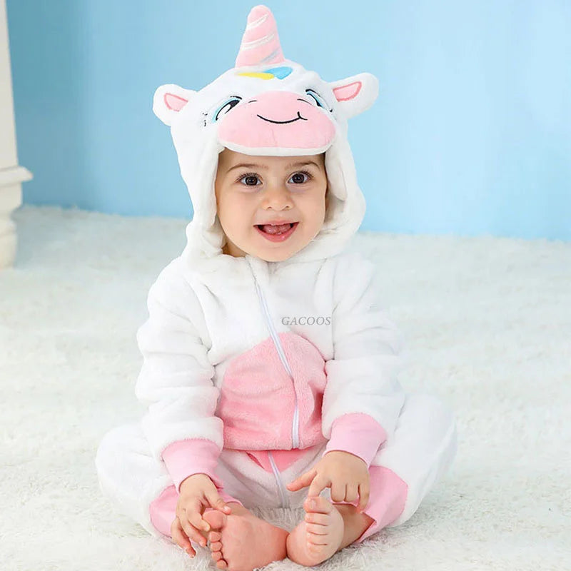 Cartoon Flannel Baby Rompers Unicorn Rabbit Dinosaur Pajamas Cotton Baby Boy Girls Animal Costume Baby Jumpsuit Kigurumi Outfits
