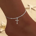 Sparkling Thin Chain Anklet Bracelet for Women Zircon Cross Pendant Bracelet on Leg Foot 2024 Trendy Boho Summer Beach Jewellry