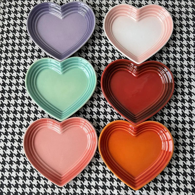 Heart-shaped Ceramic Dishes,12cm Gradient Underglaze Color Simple Tableware,Dip Dish Desserts Snacks Plate Utensils for Kitchen