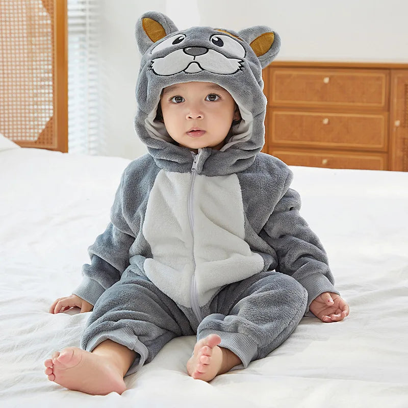Cartoon Flannel Baby Rompers Unicorn Rabbit Dinosaur Pajamas Cotton Baby Boy Girls Animal Costume Baby Jumpsuit Kigurumi Outfits