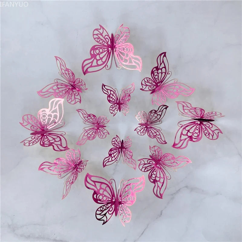 12Pcs/Set 3D Hollow Butterfly Wall Sticker Blue Red Black Wedding Decoration Living Room Home Decor Butterflies Decal Stickers