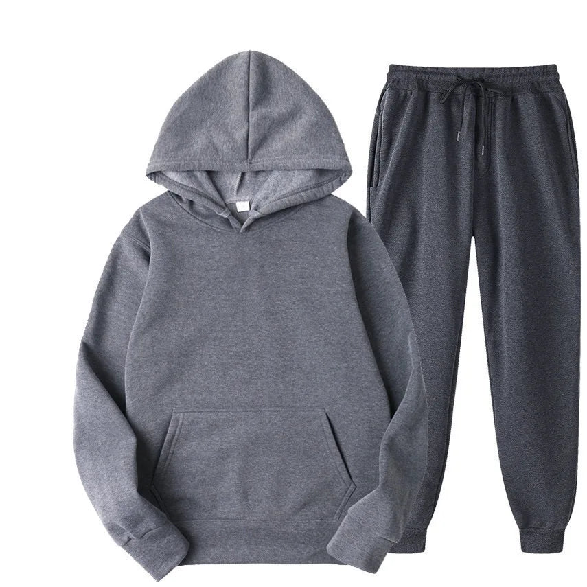 Men's Autumn and Winter New Solid Color Hoodie+pants Two-piece Set Fashionable Casual Sports Set Size S-3XL Men's Tracksuit