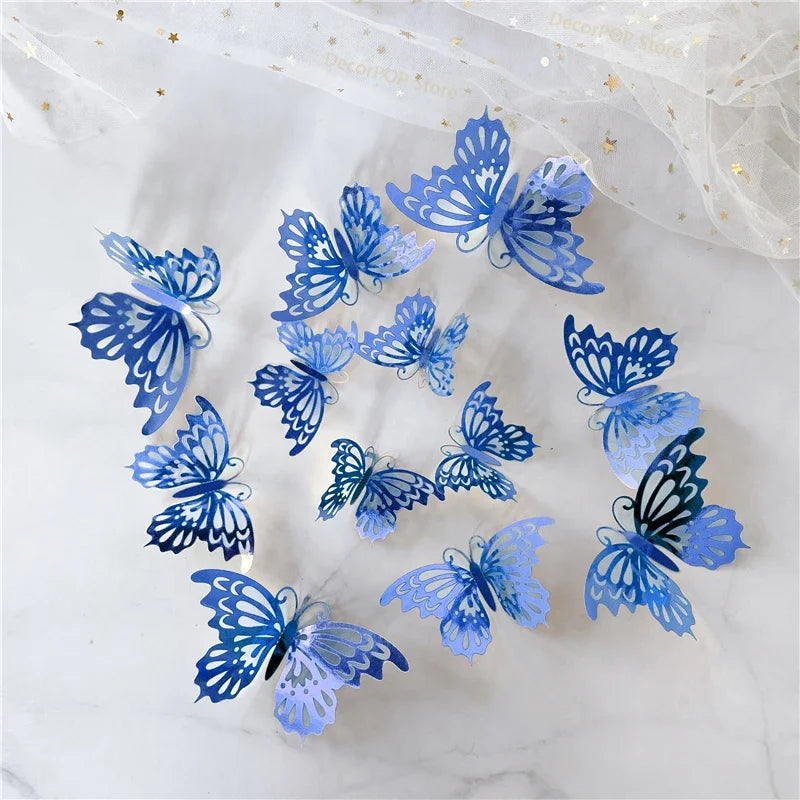 12Pcs/Set 3D Hollow Butterfly Wall Sticker Blue Red Black Wedding Decoration Living Room Home Decor Butterflies Decal Stickers