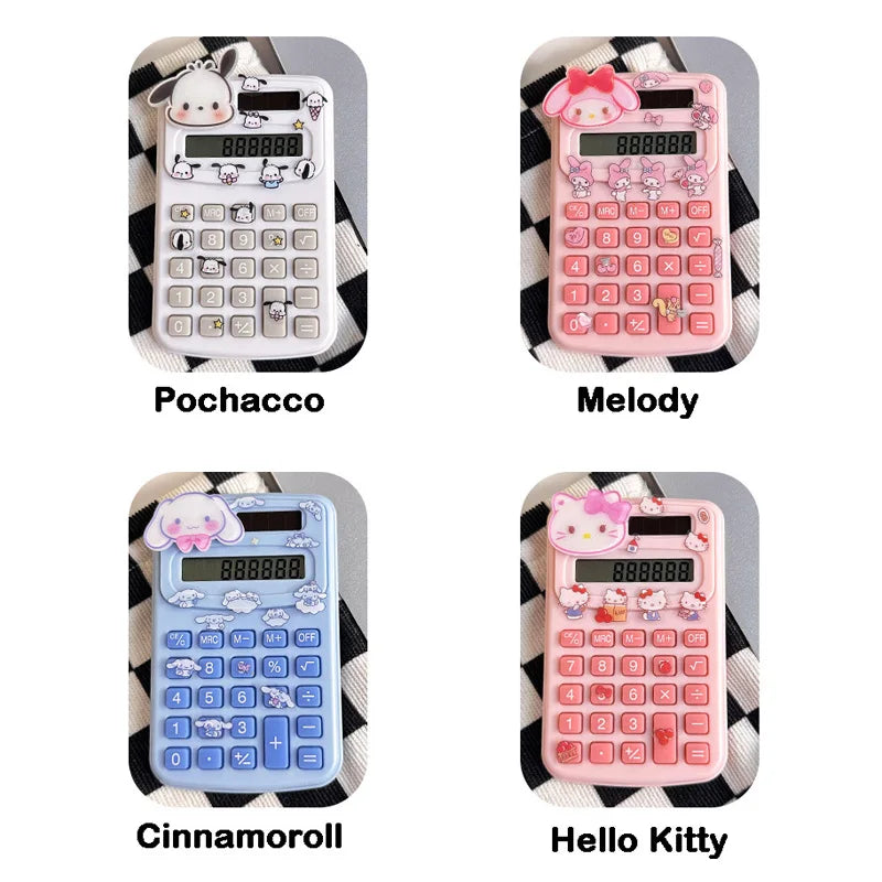 Sanrio Mini Electronic Calculator Hello Kitty Cinnamoroll Kawaii 8 Digit Calculator Portable Cartoon Office School Supplies Gift