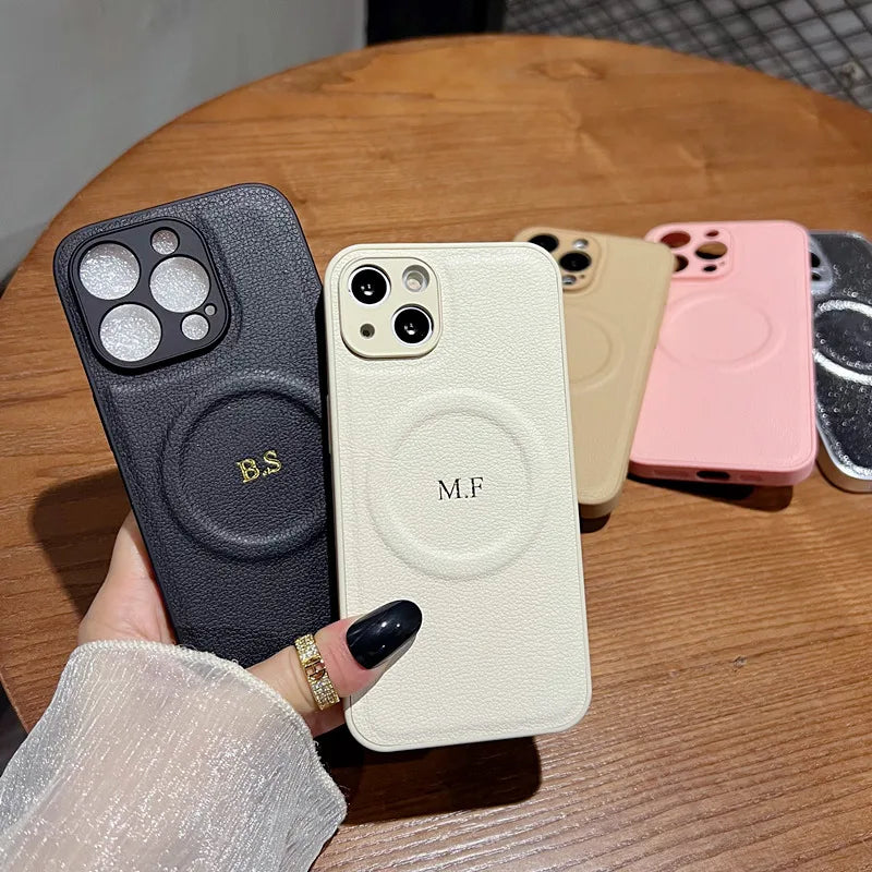 Luxury For Magsafe Personalized Name Case For iPhone 1716 15 14 13 12 11 ProMax Customized Initials Wireless Charging Gift Cover