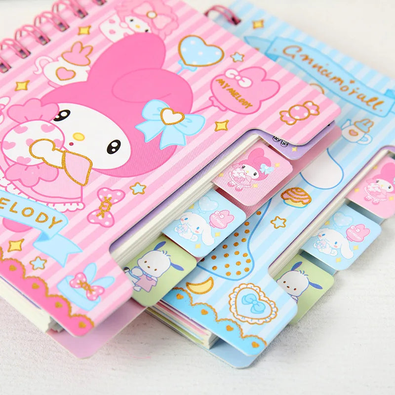 Cute  Diary Notebook A7 Anime Series Kawaii Kuromi Cinnamoroll Cartoon Portable Notebook Student Stationery Kids Gifts