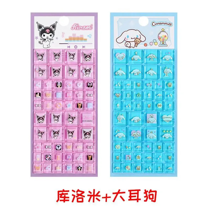 Sanrio Hello Kitty 3D Square Stickers Anime Phone Laptop Luggage Decoration Creative DIY Rhinestone Decal Kids Toys Cartoon Gift