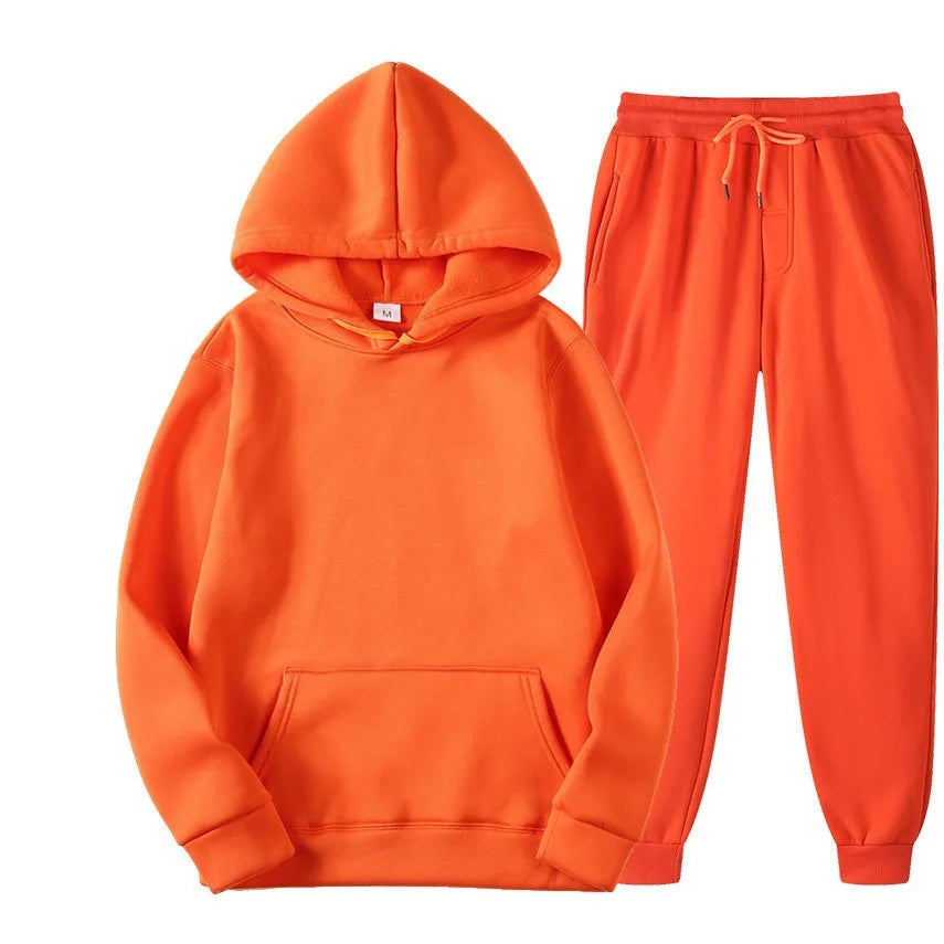 Men's Autumn and Winter New Solid Color Hoodie+pants Two-piece Set Fashionable Casual Sports Set Size S-3XL Men's Tracksuit