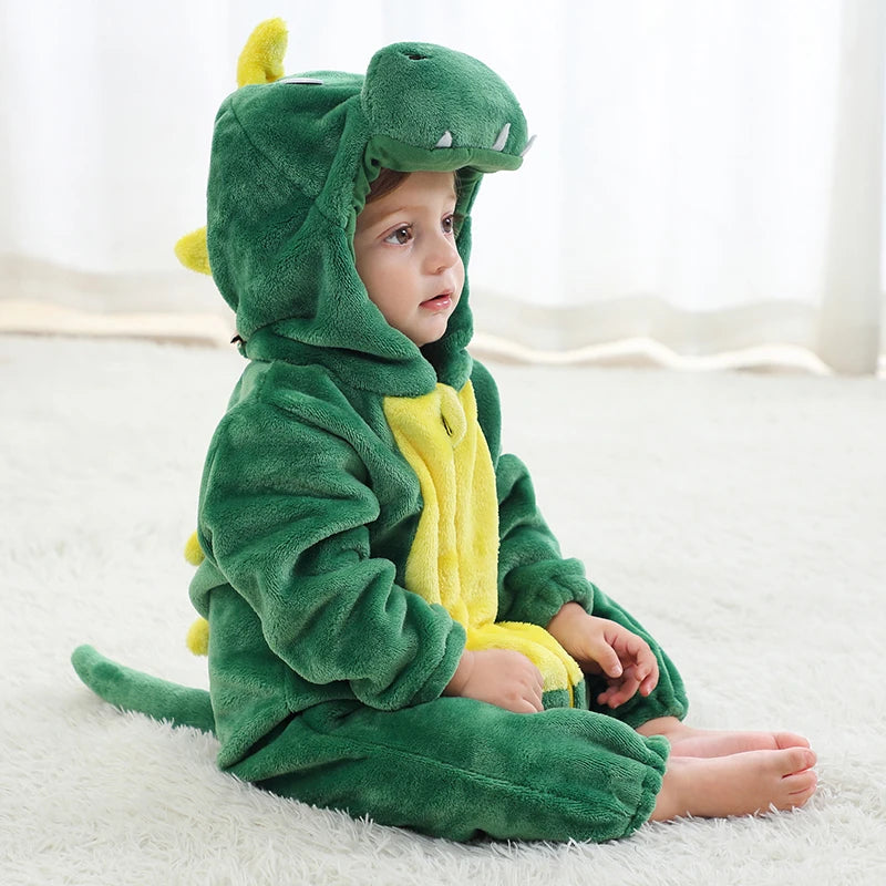 Cartoon Flannel Baby Rompers Unicorn Rabbit Dinosaur Pajamas Cotton Baby Boy Girls Animal Costume Baby Jumpsuit Kigurumi Outfits