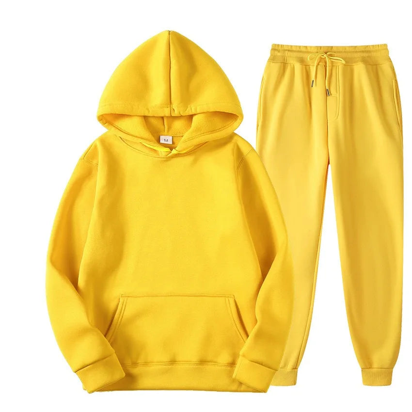 Men's Autumn and Winter New Solid Color Hoodie+pants Two-piece Set Fashionable Casual Sports Set Size S-3XL Men's Tracksuit