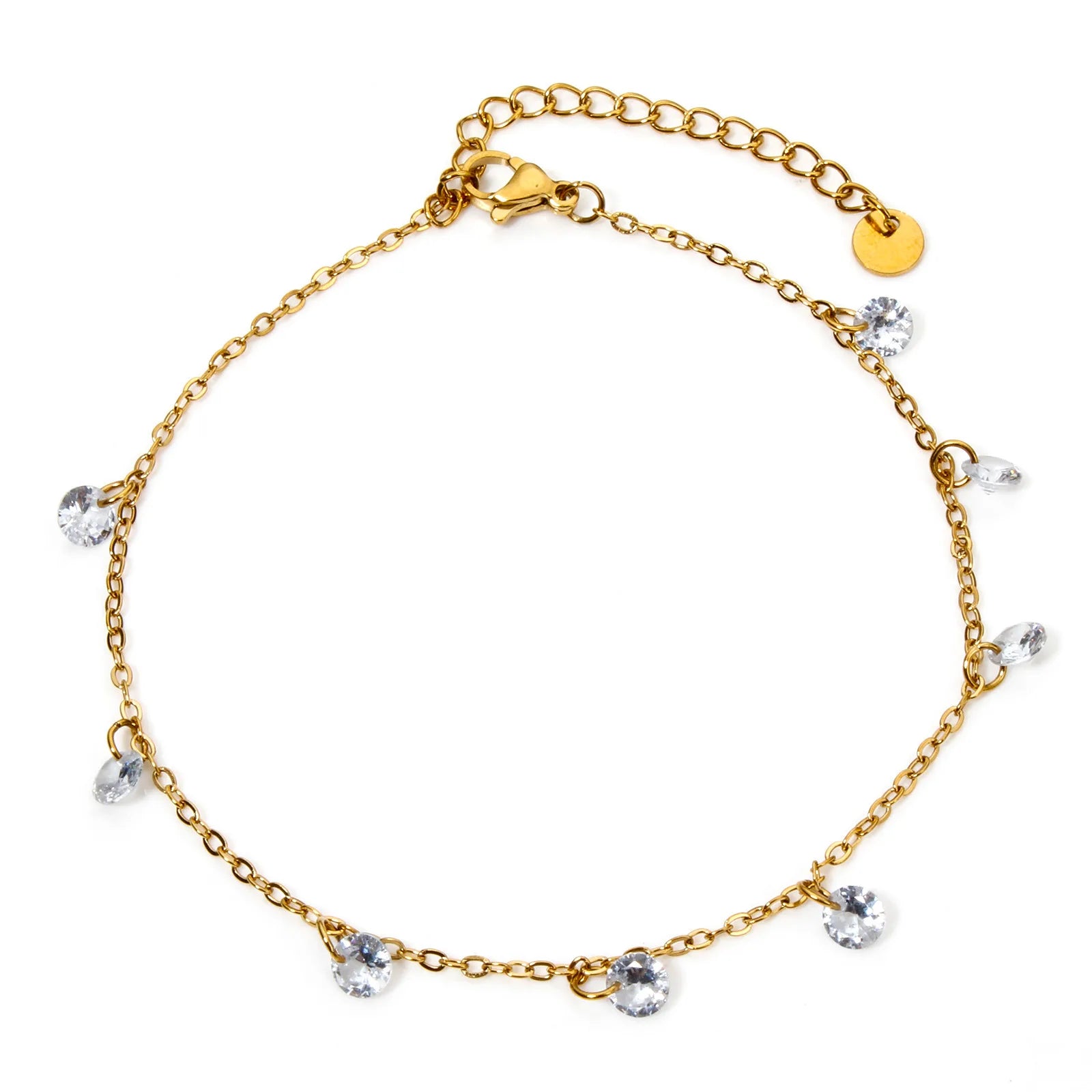 1 Piece 304 Stainless Steel Link Cable Chain Anklet Multicolor Rhinestone For Women Party Fashion Bracelets Gift 22cm(8.7") long